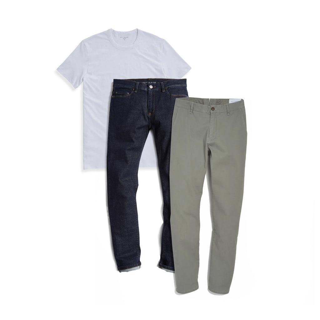 Bundle 02: 1 pair of Chinos + 1 Driggs Tee + 1 pair of Jeans