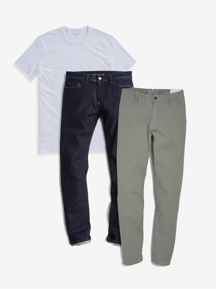 Bundle 02: 1 pair of Chinos + 1 Driggs Tee + 1 pair of Jeans