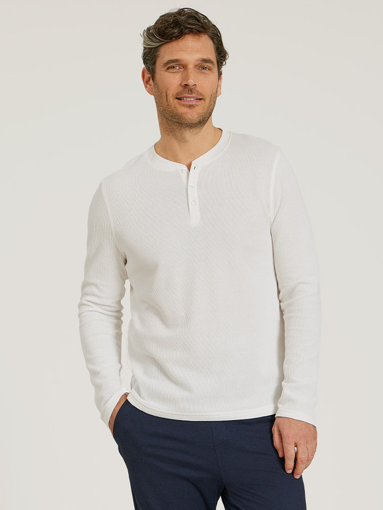 Cotton Waffle Curved Hem Henley